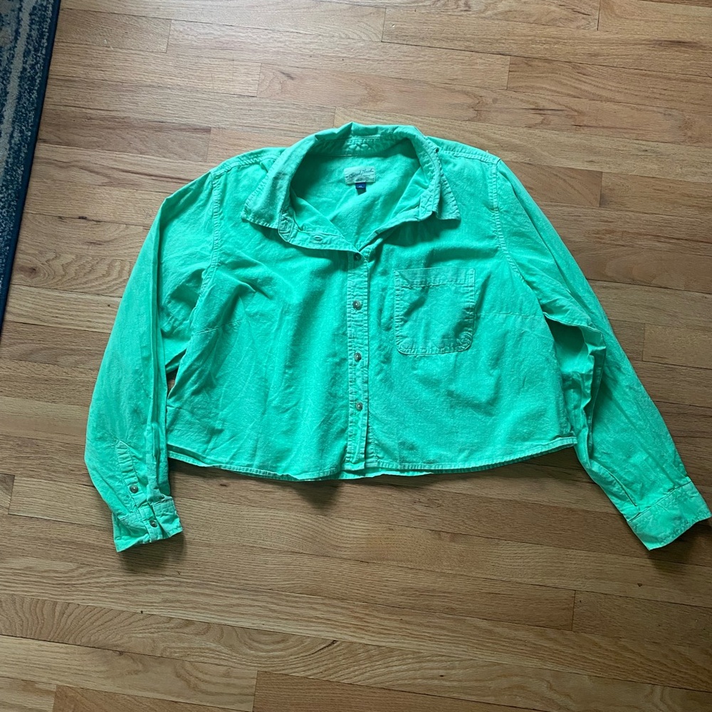 Cropped Linen & Cotton Button-Up Top